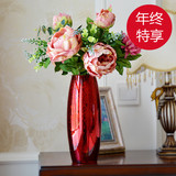 创意欧式红色彩色玻璃花瓶摆件客厅装饰品 大号简约桌面家居用品