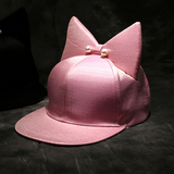 纯色粉色女式棒球帽平沿帽甜美可爱猫耳朵女式帽子遮阳时尚鸭舌帽