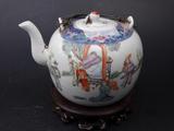 古玩古董瓷器收藏 清代同治年制全手工画粉彩茶壶 老茶壶