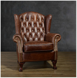 黛森那 欧式新古典单人沙发椅 蜡变皮意大利进口牛皮休闲椅老虎椅