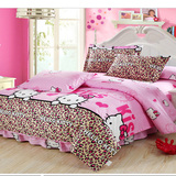 全棉床裙床罩式四件套 纯棉斜纹1.21.51.8米床上用品卡通粉色豹纹
