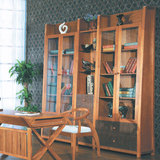 楸木实木书柜现代中式置物书架书橱简约自由组合转角五门书柜家具