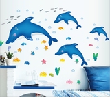 包邮可爱卡通海豚贴纸 儿童房背景贴画小孩子房间幼儿园教室墙贴