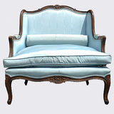 代购 古董法国路易十五风格雕刻核桃超大Bergere扶手椅子靠背长椅