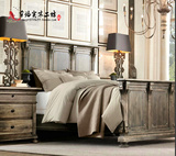 美式乡村实木床 卧室双人床 复古做旧橡木雕刻床 工厂直销可定制