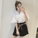 2016夏季新款韩版套装女夏学生宽松短袖上衣+高腰休闲短裤两件套