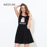Westlink/西遇2016夏季新款 印花高腰伞裙圆领无袖A字裙女连衣裙