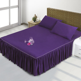 深紫色床裙单件防滑床罩床套1.2 1.5 1.8米床垫保护罩纯蓝黑灰色