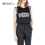 MO&Co.短袖印花圆领抽象字母条纹针织套头休闲T恤M143TST62 moco