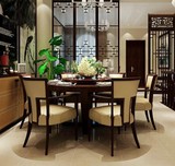 新中式高的实木餐桌椅组合 现代酒店宾馆别墅餐厅布艺餐桌椅组合