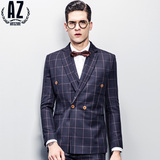 AZ蚁族男装春季新款2016英伦格子西服男版修身男士韩版小西装外套