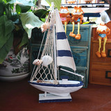 地中海风格帆布船 桌面摆件手工做旧帆船家居装饰工艺船