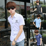 2015夏季男士衬衫韩版修身潮 新款青少年寸衫男学生时尚短袖衬衣
