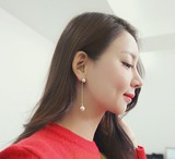 包邮韩国韩版新款女 她很漂亮高俊熙同款珍珠流苏不对称耳钉耳环