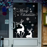 圣诞节墙贴画餐厅商场橱窗玻璃贴纸气氛布置装扮装饰白色雪花驯鹿