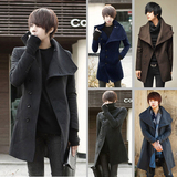 秋冬季青少年男士风衣韩版修身型呢子外套中长款男装英伦毛呢大衣