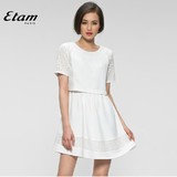 2015艾格夏装etam U1镂空钩花短裙短袖假两件纯色连衣裙150122060