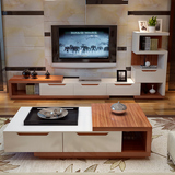 现代简约客厅电视机柜地柜矮柜储物柜可伸缩小户型电视柜茶几组合