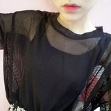 夏季新款韩国性感镂空宽松透视蝙蝠袖套头罩衫T恤女上衣