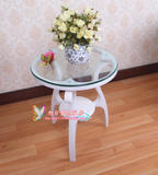 欧式小茶几圆形桌子玻璃简约宜家白色烤漆接待阳台卧室休闲咖啡桌