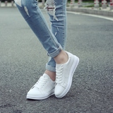 新款透气小白鞋夏季学生帆布鞋系带白色板鞋女平跟休闲女鞋厚底潮