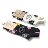 棉花共和国女士春夏薄款棉袜黑白色浅口可爱卡通猫咪船袜子
