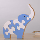 家居装饰创意卡通动物拼图儿童礼物实木大象拼图摆件