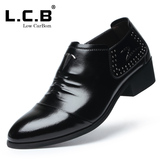 L.C.B新款男鞋商务皮鞋正装皮鞋男士皮鞋尖头皮鞋套脚拉链皮鞋男