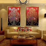 中式红色装饰画双联油画竖版抽象高级发财树玄关挂画金箔画壁画