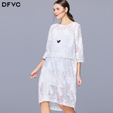 dfvc2016夏季新款女装欧美简约提花两件套中长款连衣裙宽松飘逸