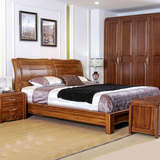宅家 缅甸柚木床全实木1.8米双人床1.5简约现代婚床中式柚木家具