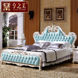 享之美 100%全实木床欧式床双人床1.8米公主床奢华真皮床婚床白色