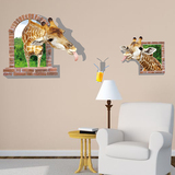 3D仿真立体墙贴纸墙壁创意装饰沙发电视墙卧室背景贴画长颈鹿个性
