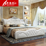 布佳伲 欧式床双人床美式实木真皮床1.8米卧室家具奢华田园婚床