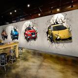 汽车破墙3D个性墙纸ktv餐厅酒吧4S店无缝壁纸电视背景墙大型壁画