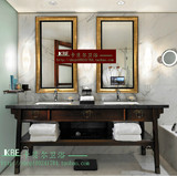 中式浴室柜实木仿古卫浴柜橡木落地台盆柜大理石洗手洗脸盆柜组合