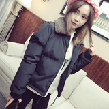 2015韩国冬装显瘦羊羔毛拼接领加厚棉衣外套女韩版学生短款棉服潮