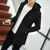 秋季男士风衣中长款连帽薄款外套青年学生韩版修身防风衣大码衣服