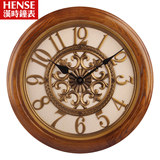 汉时钟表大号挂钟欧式客厅挂表实木现代时钟19寸圆精工石英钟HW67