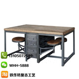 北欧美式复古风格铁木艺电脑桌书桌连体多人座办公桌椅简约会议桌