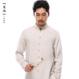 中国风春季男士立领盘扣亚麻长袖衬衫男中式茶禅棉麻复古唐装衬衣