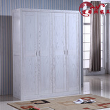 现代中式全实木衣柜白色开放漆榆木四门储物衣柜大衣橱卧室家具