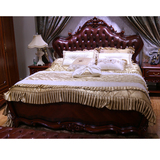 欧式奢华公主床 手工雕刻1.8双人床 高档床婚床 实木真皮软靠背床
