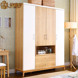 北欧原木衣柜 现代简约四门实木衣柜 双色储藏衣柜卧室家具BO104