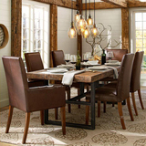 旧铁艺咖啡厅桌椅组合餐厅长桌子美式实木餐桌椅组合长方形6人做