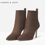 CHARLES&KEITH女靴 CK1-90300310 尖头绒面中筒细高跟女靴