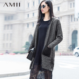 amii冬季开衫中长款修身长袖大码棉打底款针织女装通勤单件毛衣