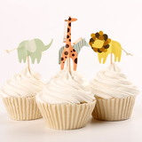 4款24枚 动物园长颈鹿大象斑马狮子生日蛋糕装饰蛋糕插牌插片插签