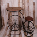 美式乡村loft复古铁艺实木咖啡桌椅酒吧创意车轮桌椅阳台休闲桌椅