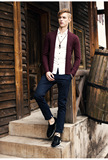 2016春季新款韩版修身男士针织衫开衫V领外套 英伦纯色修身毛衣潮